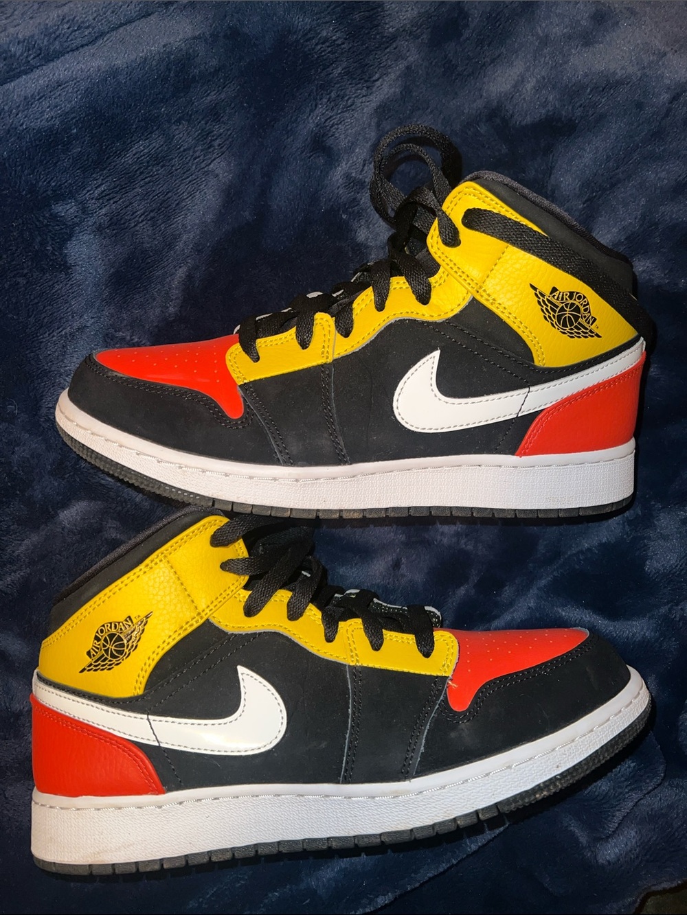 Jordan Mid-Top Sneakers in Black, Yellow & Red
